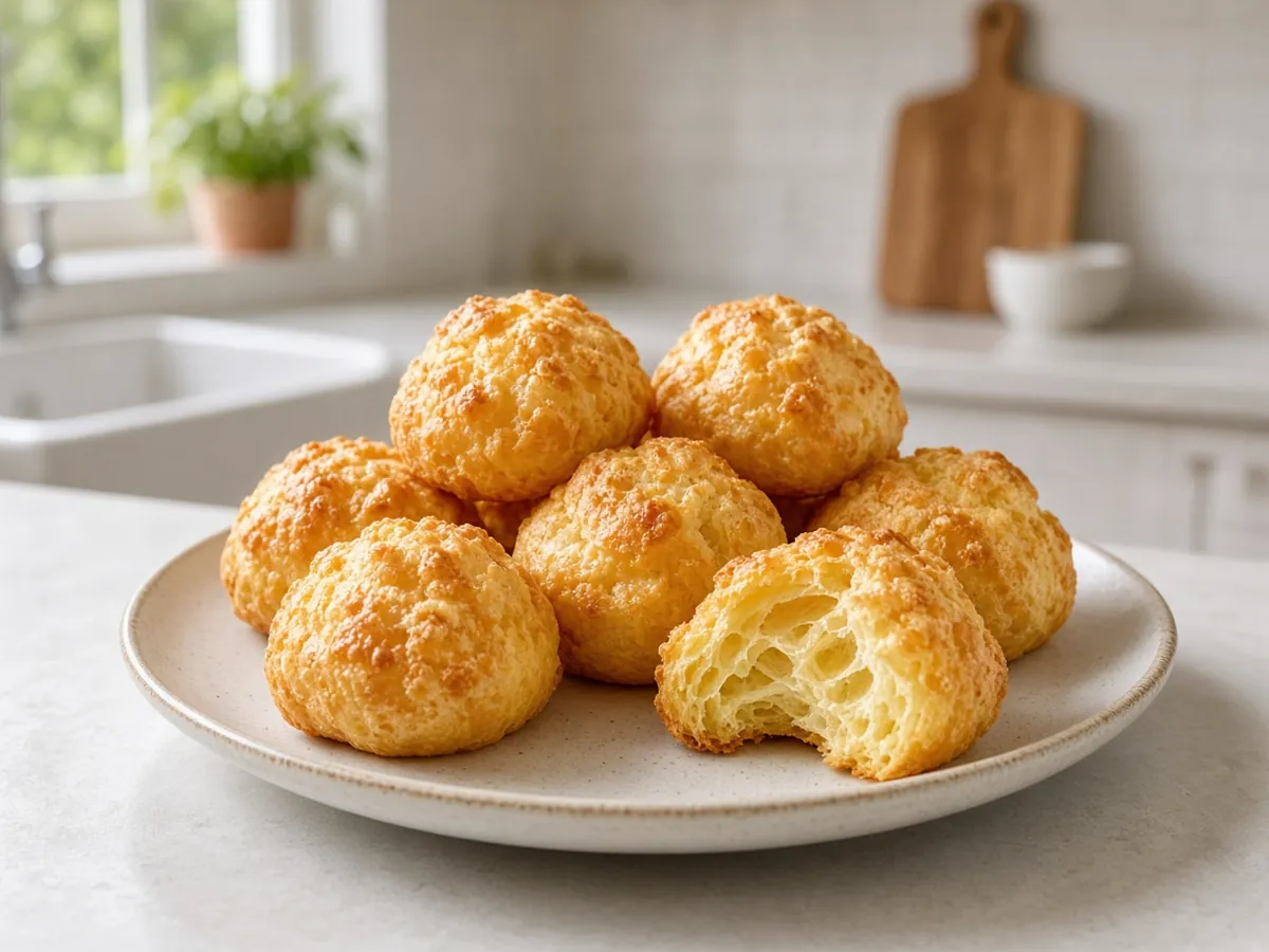 Cheese Gougères: Airy French cheese puffs made from choux pastry and Gruyère, perfect with a glass of bubbly.