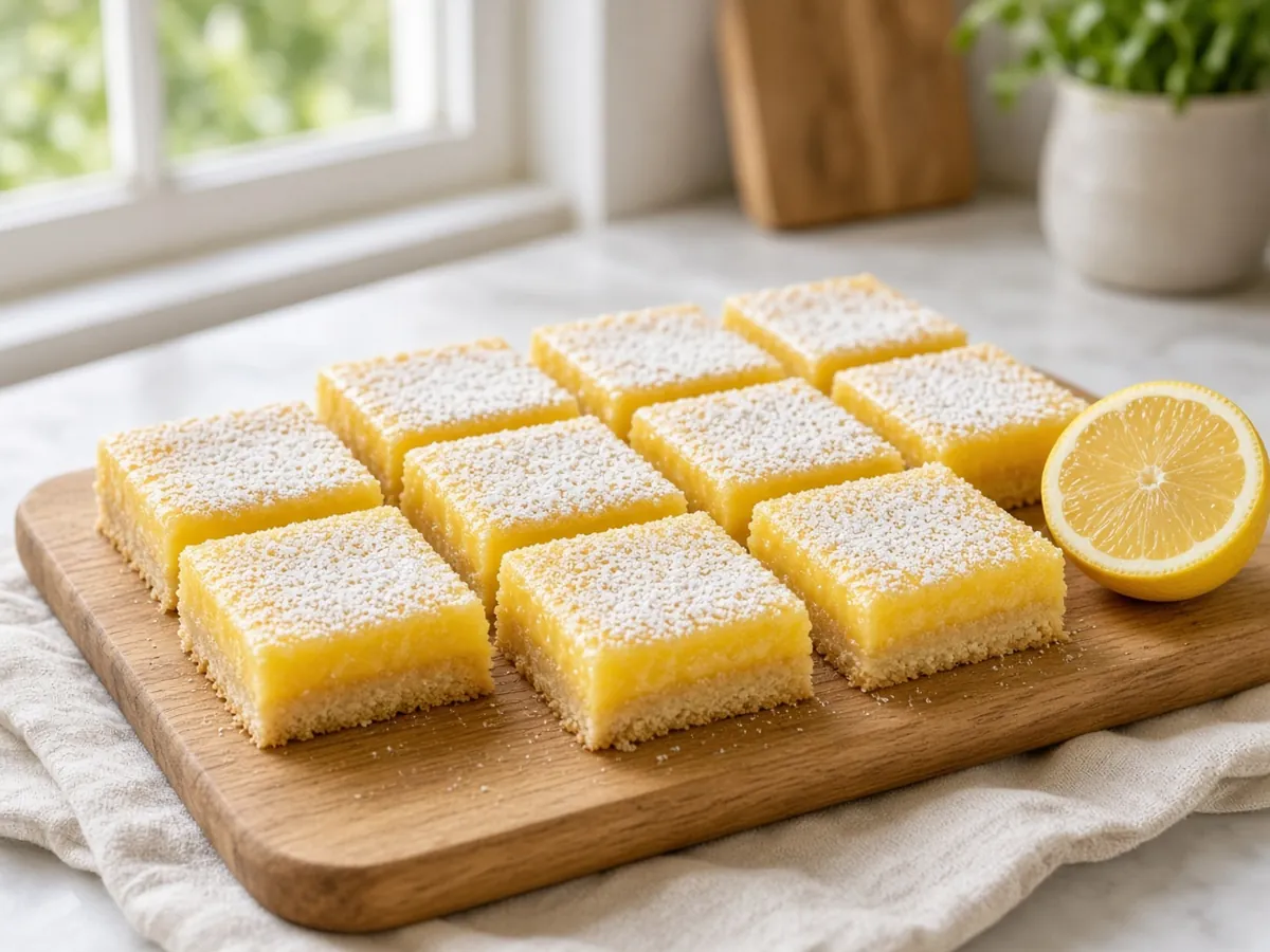 Lemon Bars: Tart, silky lemon curd baked over a crisp, buttery shortbread crust.