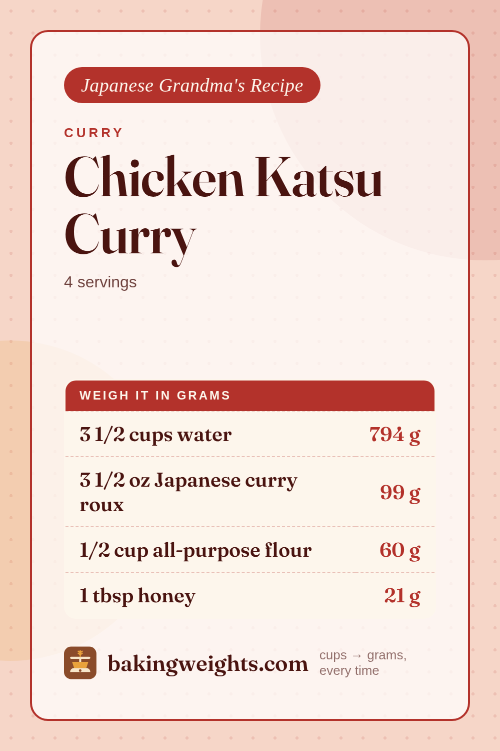 Chicken Katsu Curry Recipe (Grams & Cups) | Baking Weights