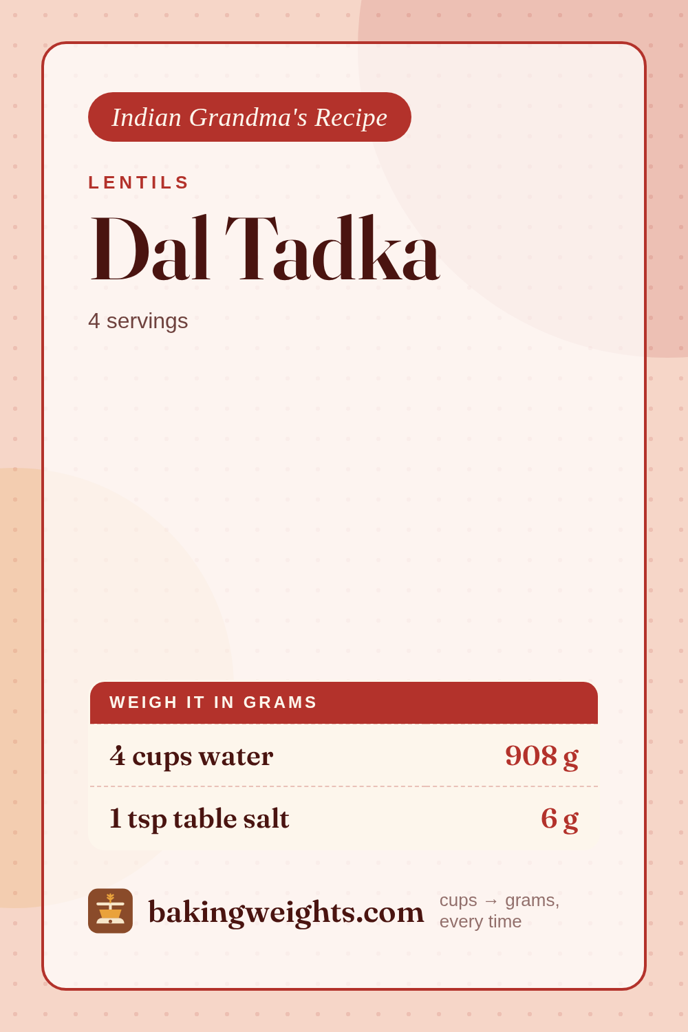 Dal Tadka Recipe (Grams & Cups) | Baking Weights